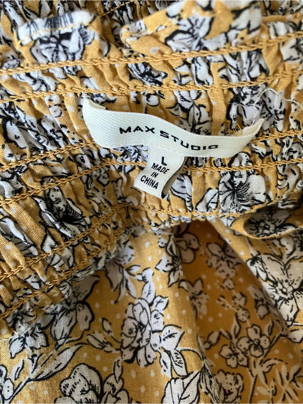 Max Studio Tie Strap Smocked Bodice Maxi Nap Dress Size L Yellow Floral Cotton - Picture 3 of 9